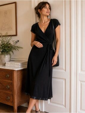 Esprit Black Wrap Midi Dress with Tie Waist